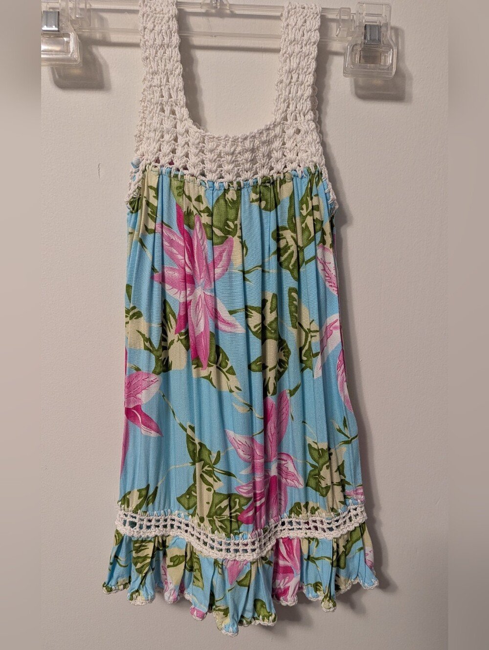 Maui Clothing Company floral summer tank dress Crocheted Strap And hem